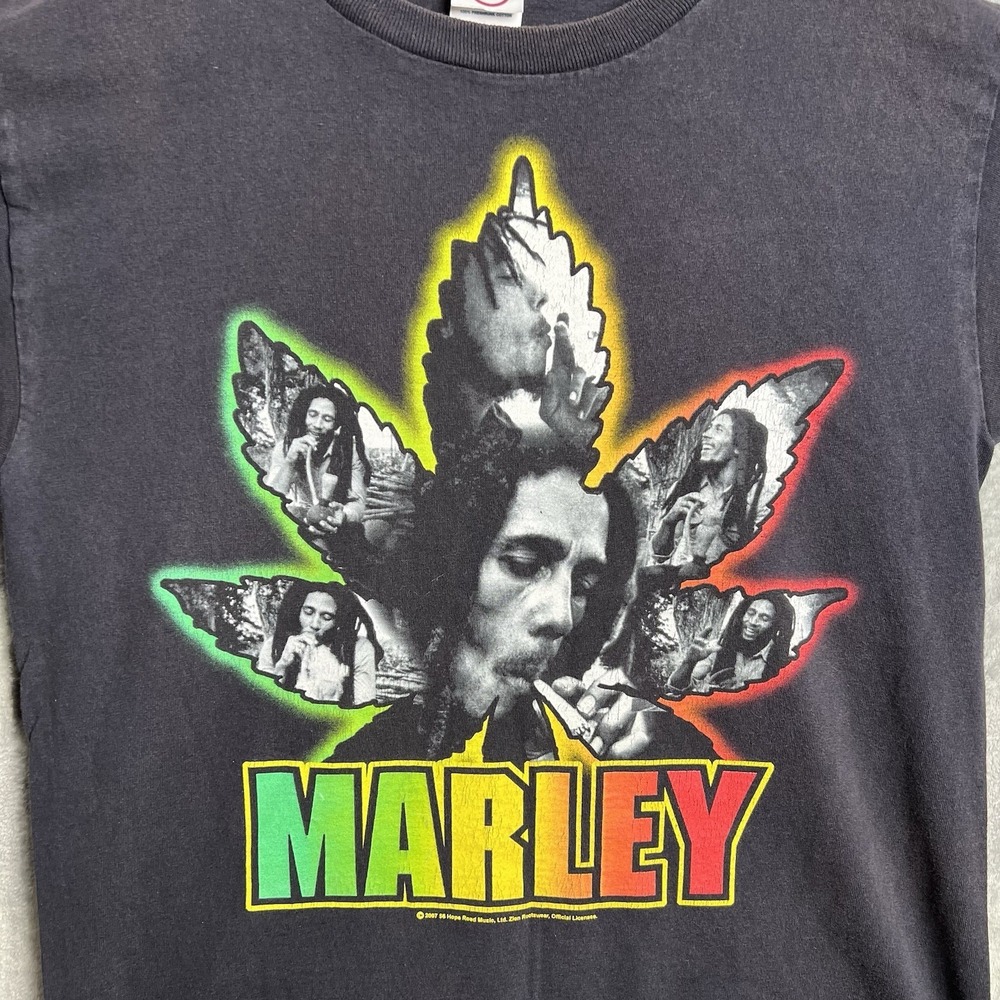 Vintage Y2K 2007 Bob Marley Black Pot Leaf‎ Graphic Tee Shirt Smoking Rasta M - Picture 3 of 7
